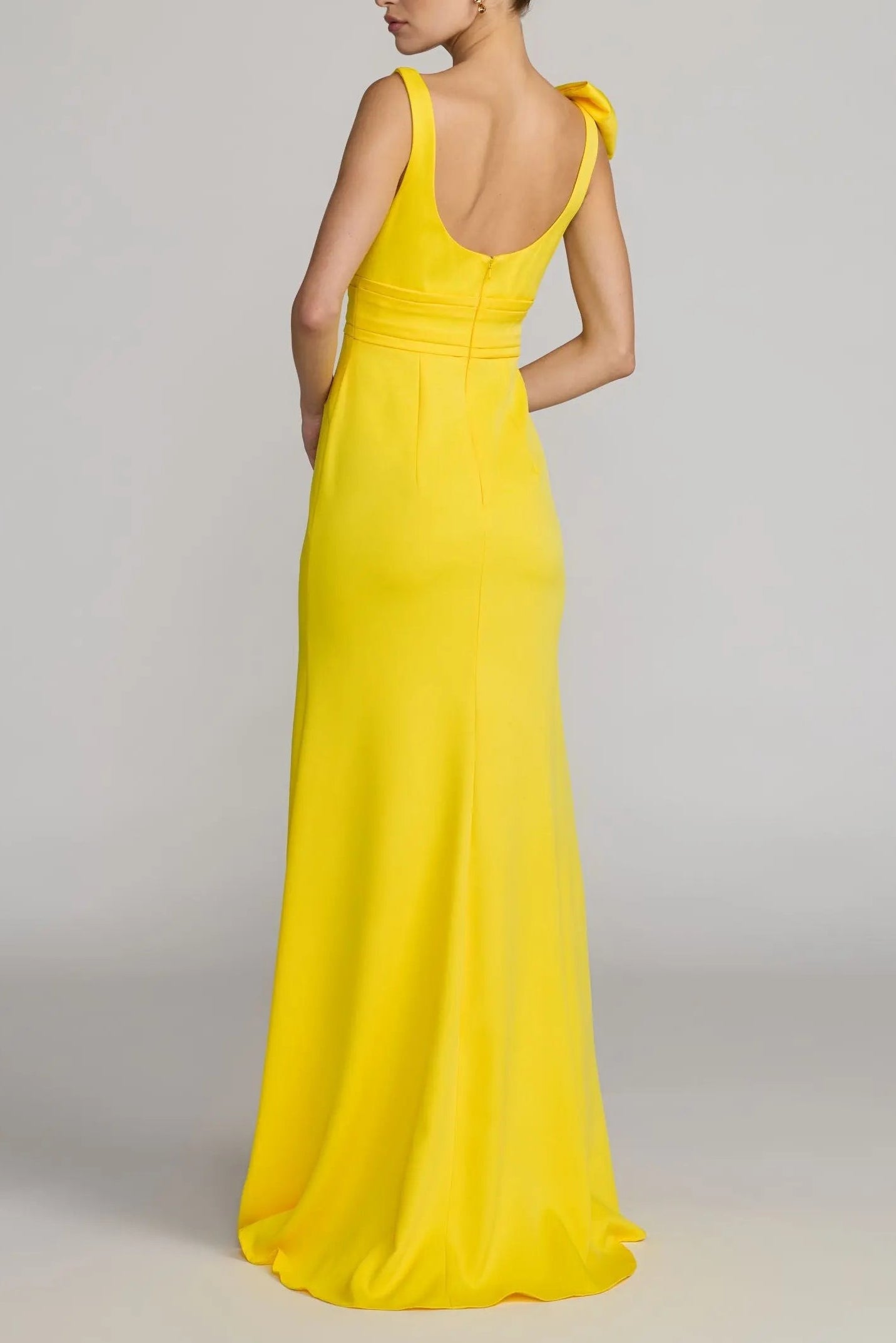 Yellow Scoop Neck Trumpet Evening Dress with Bow