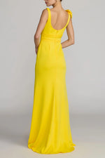 Yellow Scoop Neck Trumpet Evening Dress with Bow