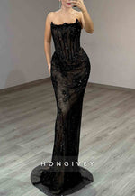 Sparkly Strapless Mermaid Glitter Sweep Train Elegant Prom Dresses