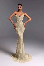 Hidais Strapless Sleeveless Long Mermaid Prom Dress With Beading Sequins