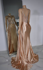 L2929 - Chic V-Neck Spaghetti Straps Beaded With Train Party Prom Evening Dress For Black Women