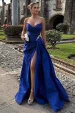 Classic A Line Sweetheart Royal Blue Long Prom Dress with Split Front