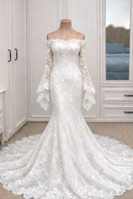 Elegant Off the Shoulder Lace Long Sleeve Mermaid Floor-Length Wedding Dress