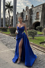 Classic A Line Sweetheart Royal Blue Long Prom Dress with Split Front