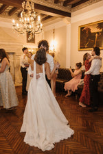 Charming Long White A-line Lace Corset Wedding Dress with Long Sleeves