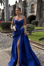 Classic A Line Sweetheart Royal Blue Long Prom Dress with Split Front