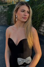 Trendy Mermaid Sweetheart Black Long Prom Dress with Bowknot Split Front