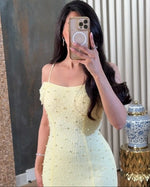 off teh Shoulder Mermaid Yellow Sequins Side Slit Prom Dress