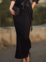 Sheer-Drape Waist-Tie Evening Dress