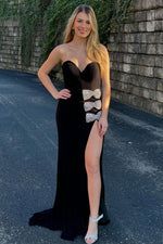 Trendy Mermaid Sweetheart Black Long Prom Dress with Bowknot Split Front