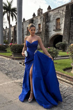 Classic A Line Sweetheart Royal Blue Long Prom Dress with Split Front
