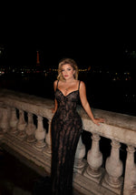Black Sexy Spaghetti Straps Sleeveless Lace Mermaid Prom Dress