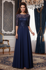 Transparent Collar Half Sleeve Long with Beads and sequins Mother of the bride dress