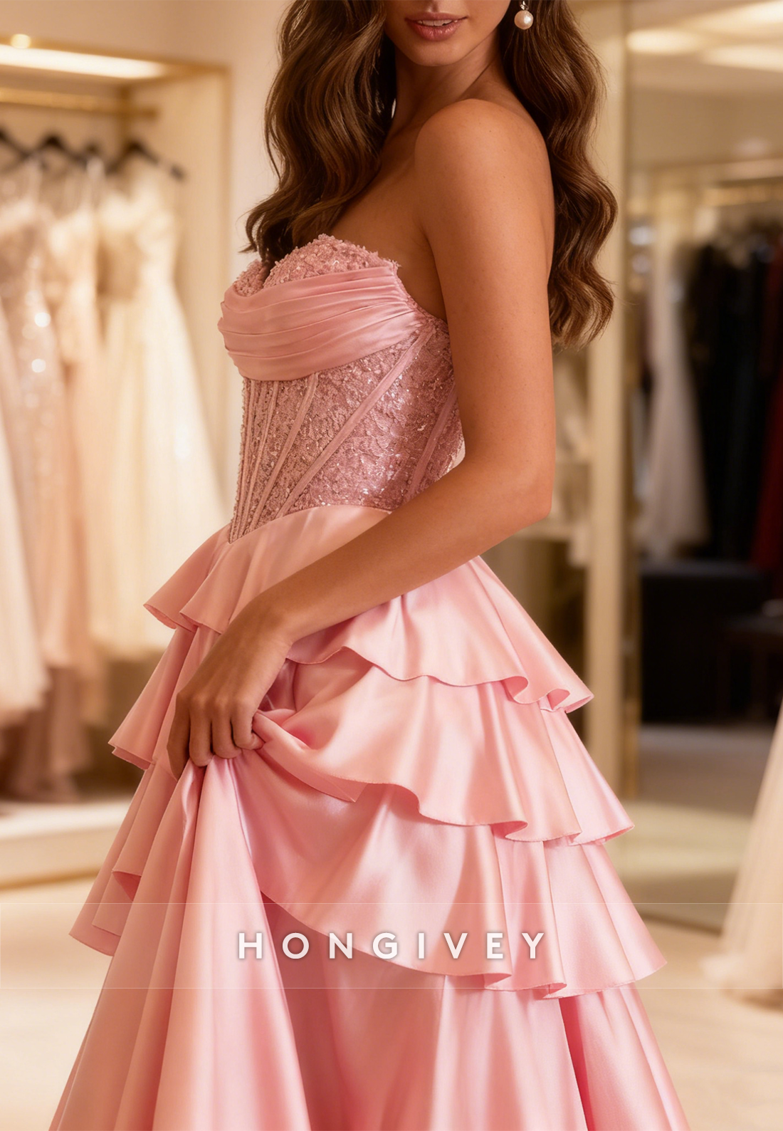 Sweetheart A-Line Tassel Slit Prom Dress