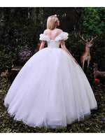 Cinderella White Tulle Ball Gown Wedding Dress