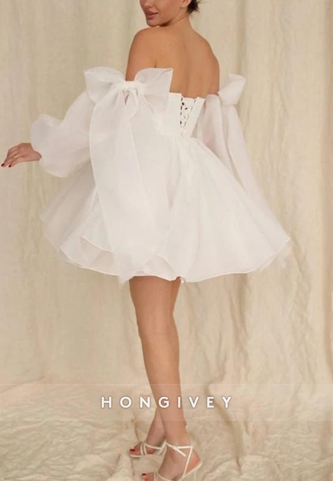 Off the Shoulder Short Princess Tulle Bowknot Civil Wedding Dresses