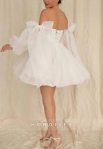 Off the Shoulder Short Princess Tulle Bowknot Civil Wedding Dresses