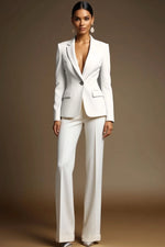 Formal Work Suit Set White Long Sleeve Straight Pants Suit