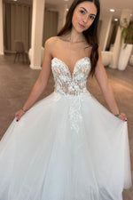 Fairy A Line V Neck Tulle Wedding Dresses
