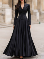 Elegant Tailored Waist Long-Sleeve Maxi Dress