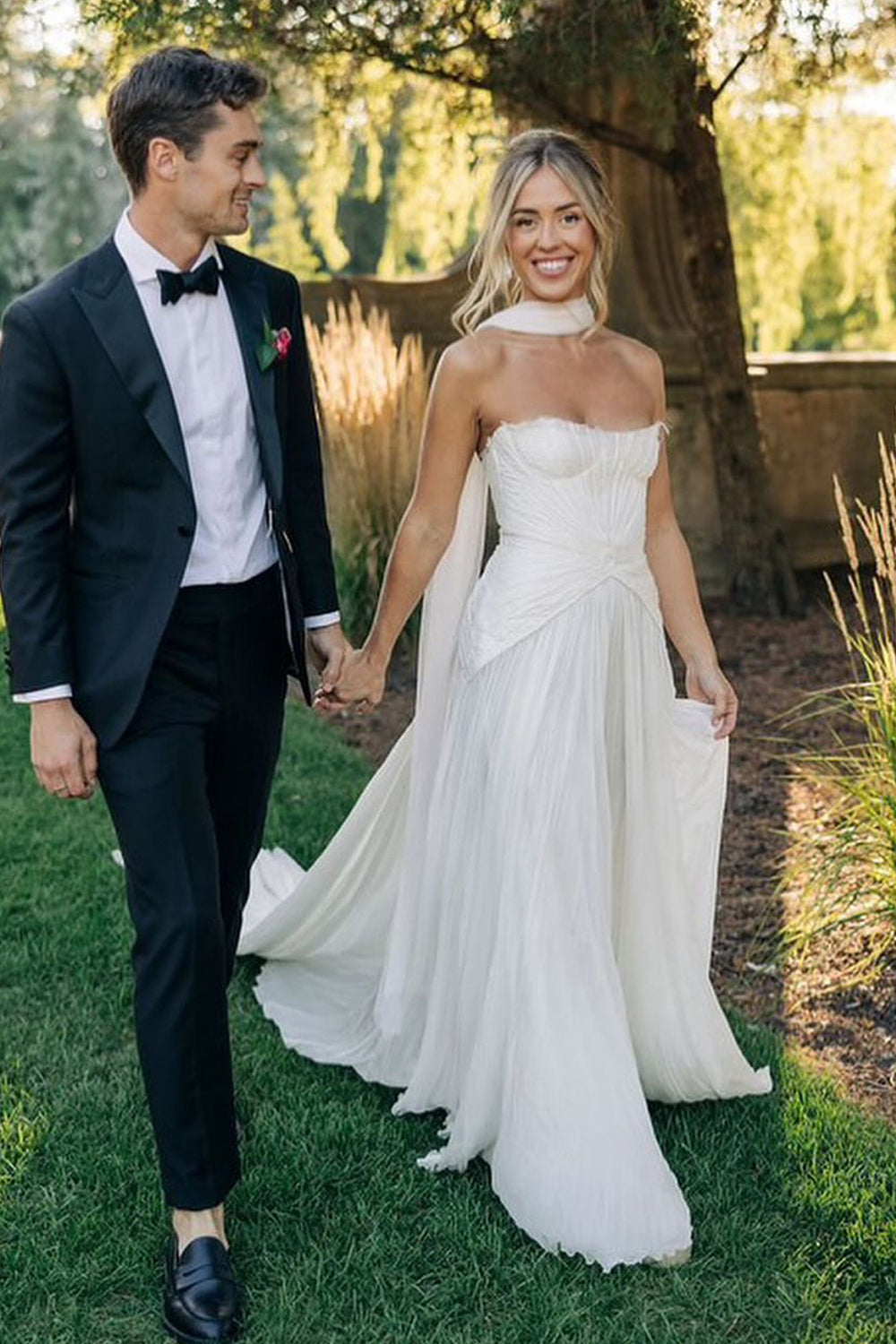 Bohemian Sheath Ruffled Chiffon Long Wedding Dresses