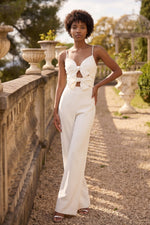 Spaghetti Straps Bow Sleeveless Jumpsuit Cut Out Wedding Dress