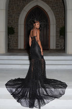 Modern Black Scoop One Shoulder Long Sleeve Prom Dress Mermaid Sequins With Beadings