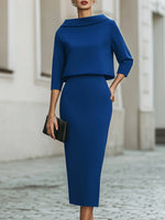 Boat Neck Long Sleeve Mermaid Tea-Length Wedding guest Dress