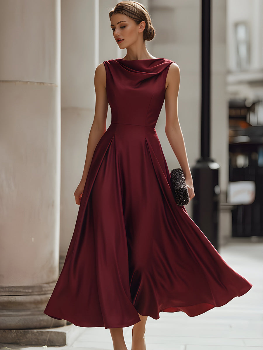 Draped Sleeveless Midi Dress With Defined Waist