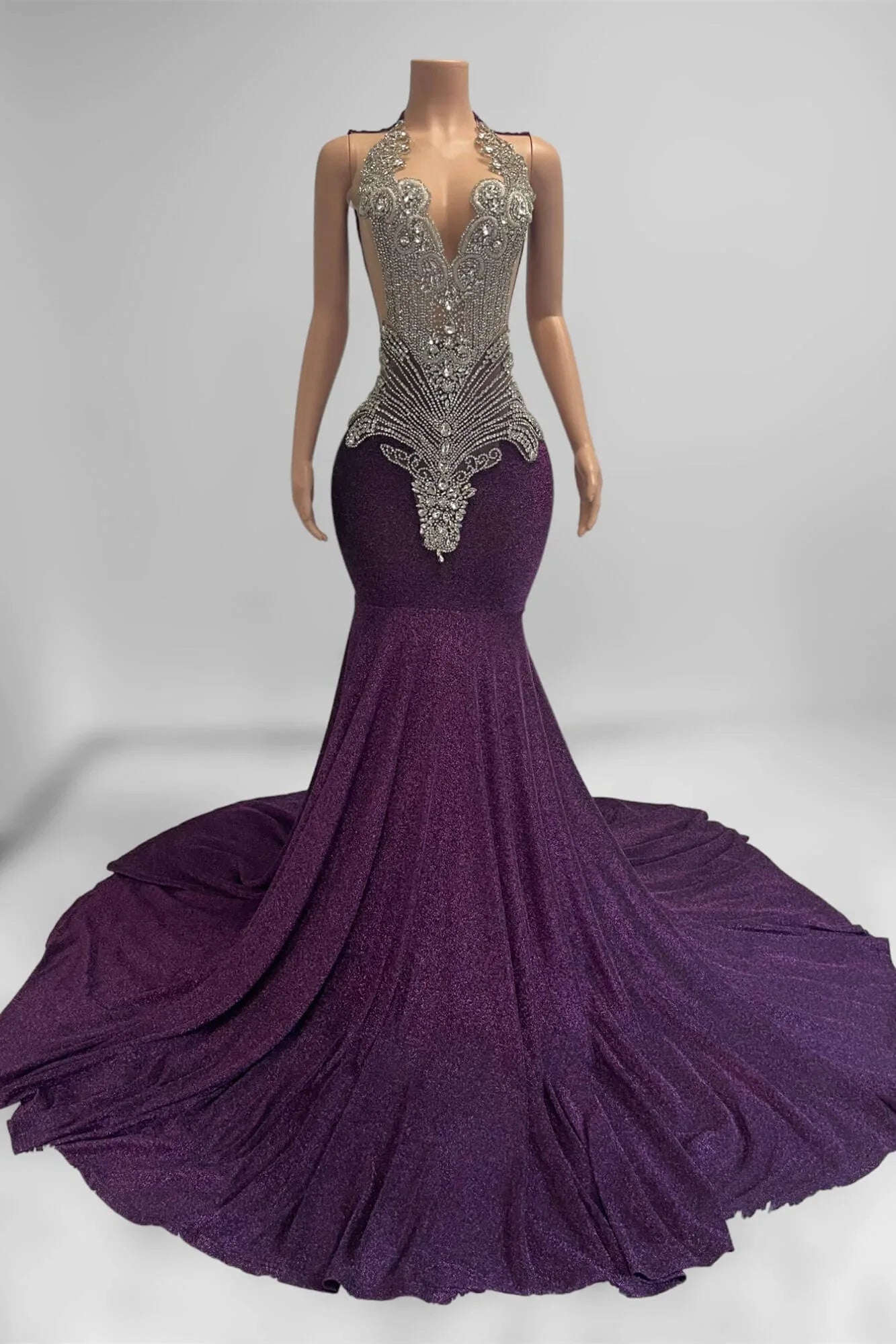 Purple Scoop Mermaid Prom Dress Sleeveless With Beadings Crystals