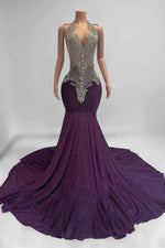 Purple Scoop Mermaid Prom Dress Sleeveless With Beadings Crystals