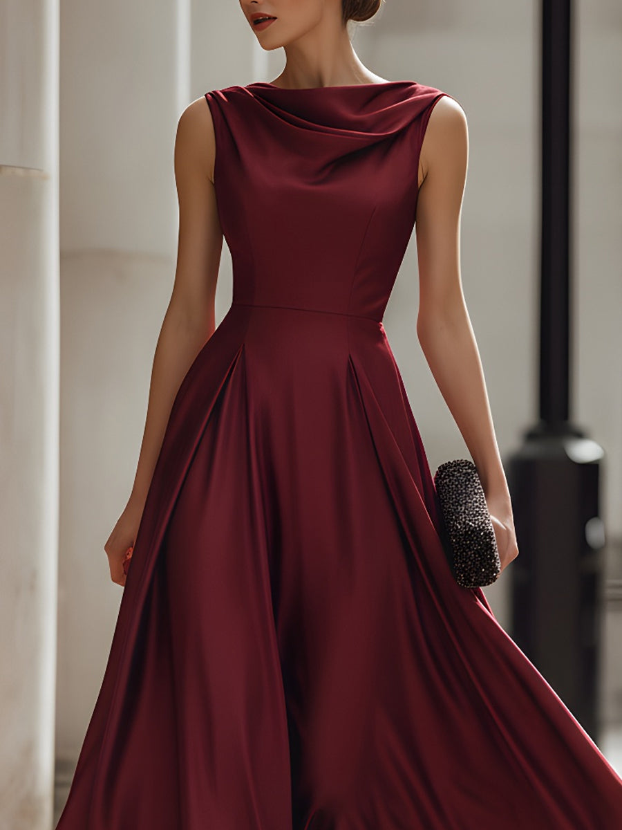 Draped Sleeveless Midi Dress With Defined Waist
