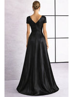 Elegant V-Neck Flowers A-Line Side Slit Floor-Length Evening Dress