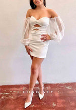 Off the Shoulder Long Sleeves Sweetheart Mini Homecoming Dresses with Keyhole