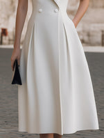 Sculpted Lapel Sleeveless Tailored A-Line Wedding guest Dress