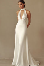Satin Trumpet Satin Long Backless Rehearsal Dinner Dress