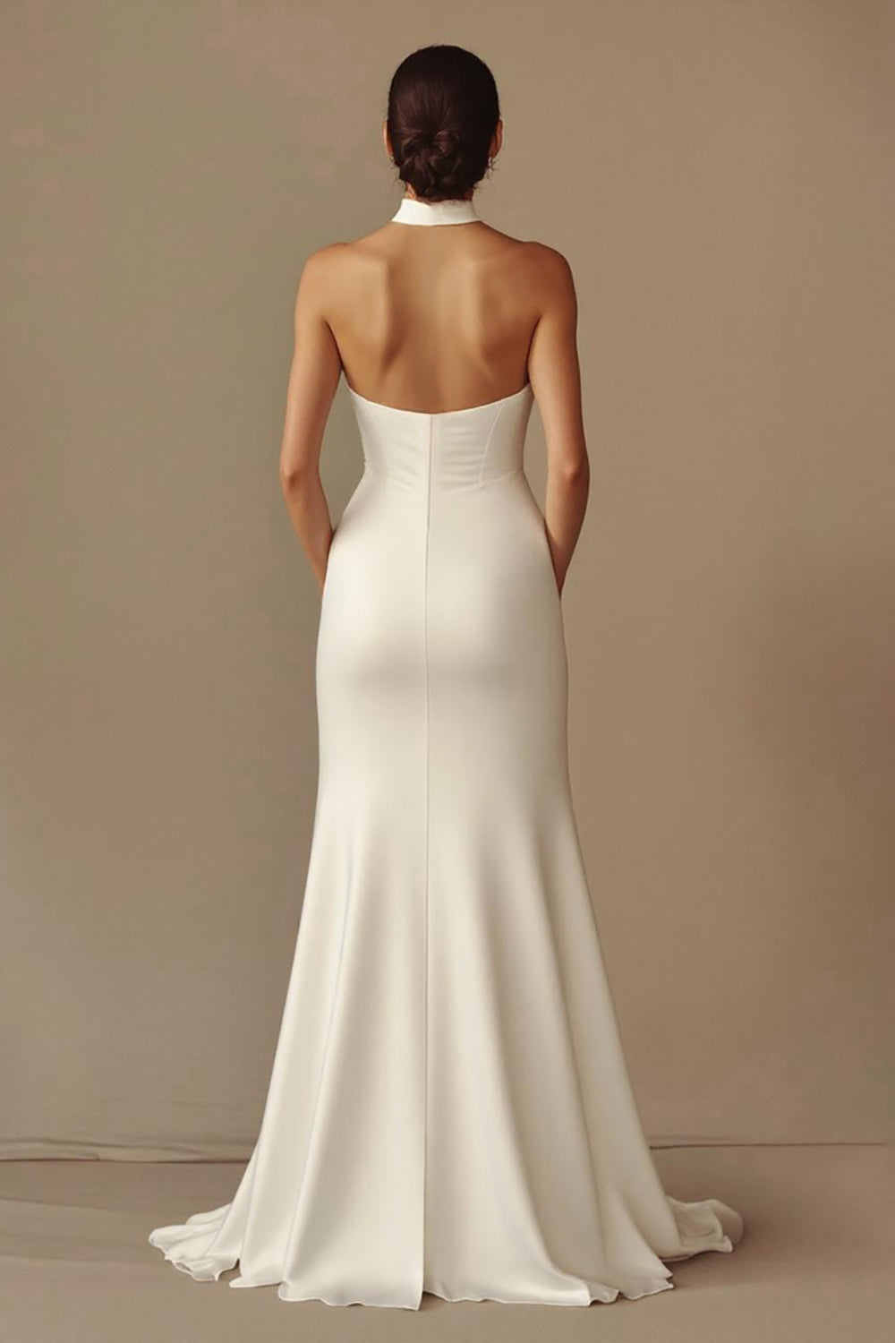 Satin Trumpet Satin Long Backless Rehearsal Dinner Dress