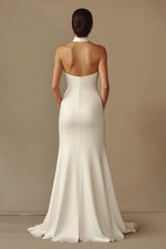 Satin Trumpet Satin Long Backless Rehearsal Dinner Dress