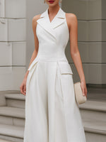 Tailored Halter Lapel Wide-Leg Jumpsuit