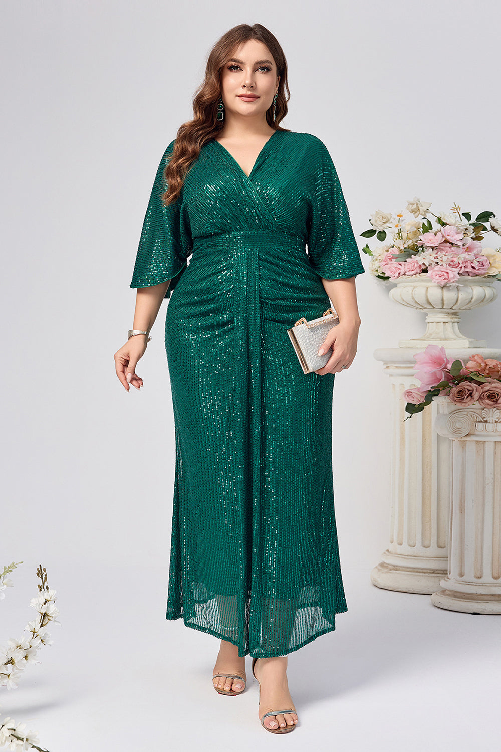 Sparkly Dark Green Mermaid Long Mother of the Bride Dress with Sleeves