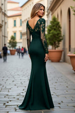 Navy Mermaid V-Neck Ruched Long Sleeves Mother of the Bride Dress