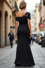 Black Long Mermaid Asymmetrical Mother of the Bride Dress with Appliques