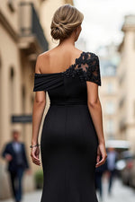 Black Long Mermaid Asymmetrical Mother of the Bride Dress with Appliques