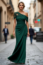 Plus Size Black One Shoulder Sheath Long Mother of the Bride Dress with Appliques