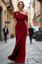 Plus Size Black One Shoulder Sheath Long Mother of the Bride Dress with Appliques
