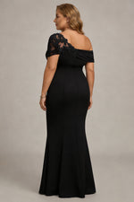 Plus Size Black One Shoulder Sheath Long Mother of the Bride Dress with Appliques
