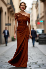 Plus Size Black One Shoulder Sheath Long Mother of the Bride Dress with Appliques