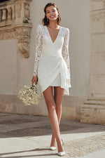 Ivory Bodycon V-Neck Short Bridal Shower Dress with Lace