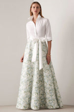 Royal Blue A-Line Floral Half Sleeves Long Mother Of The Bride Dress with Sash