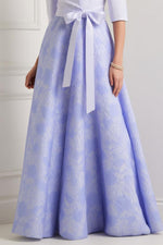 Royal Blue A-Line Floral Half Sleeves Long Mother Of The Bride Dress with Sash